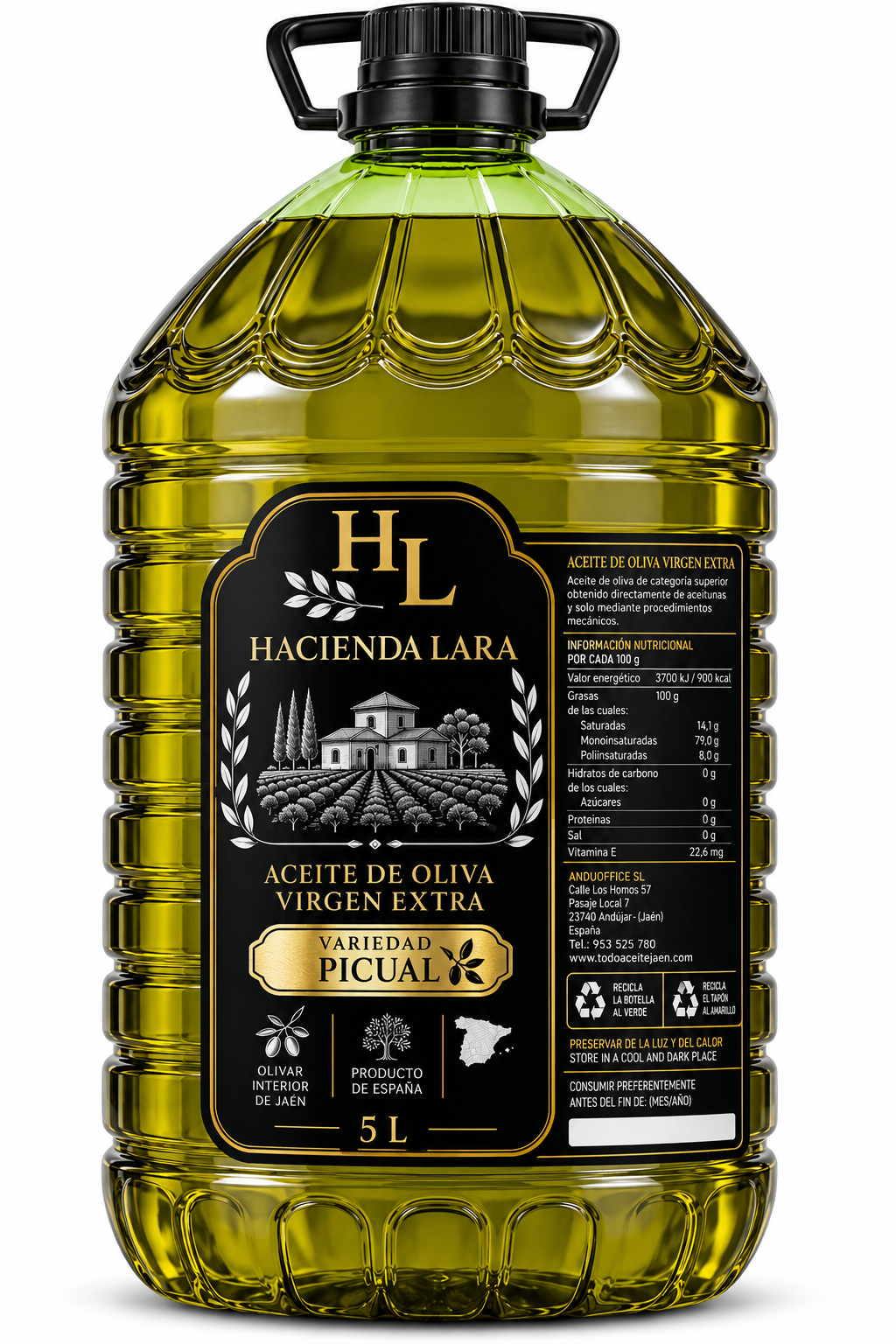 Garrafa Aceite de Oliva Virgen Extra Picual Hacienda Lara (PET 5L) NUEVA CAMPAÑA 26-27 - Imagen 2