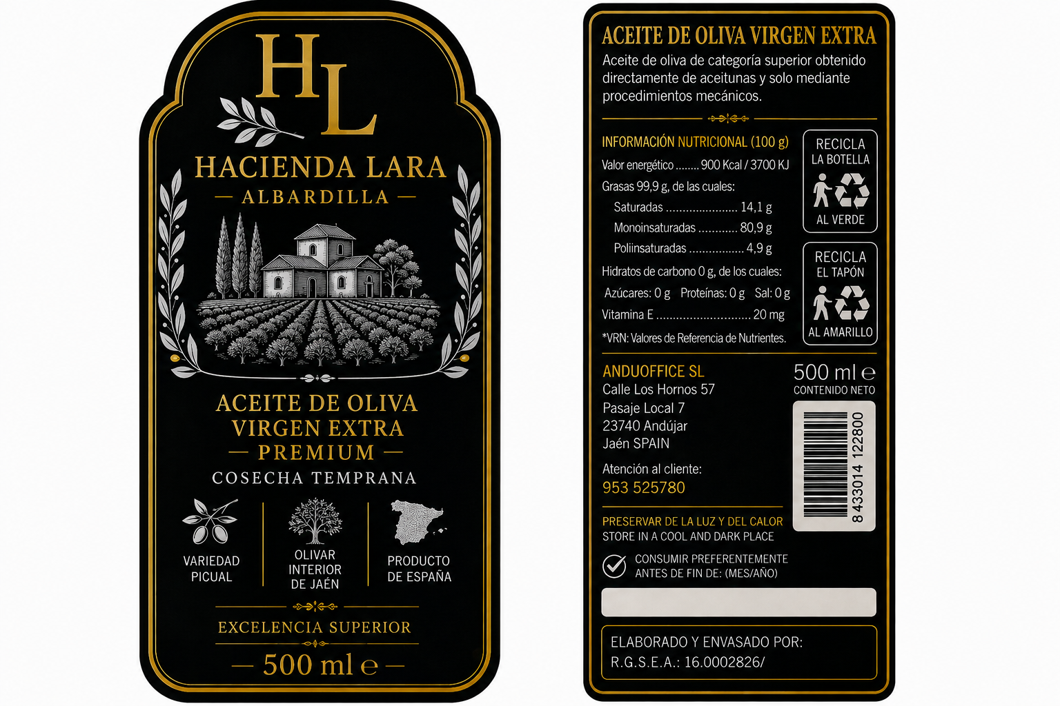 Estuche Aceite de Oliva Virgen Extra Premium Hacienda Lara - Imagen 2