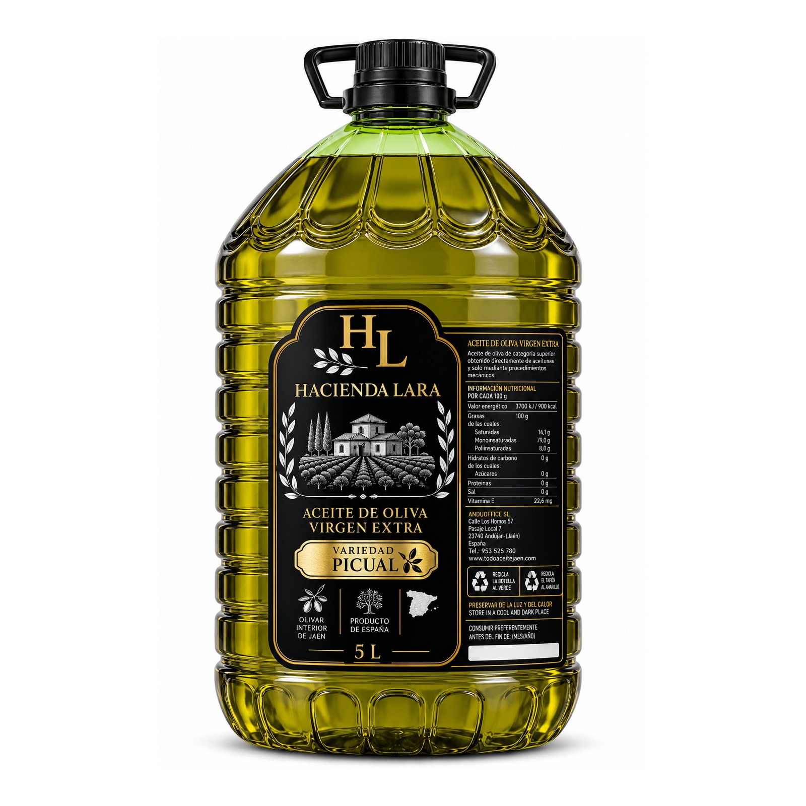 Garrafa Aceite de Oliva Virgen Extra Picual Hacienda Lara (PET 5L) NUEVA CAMPAÑA 26-27